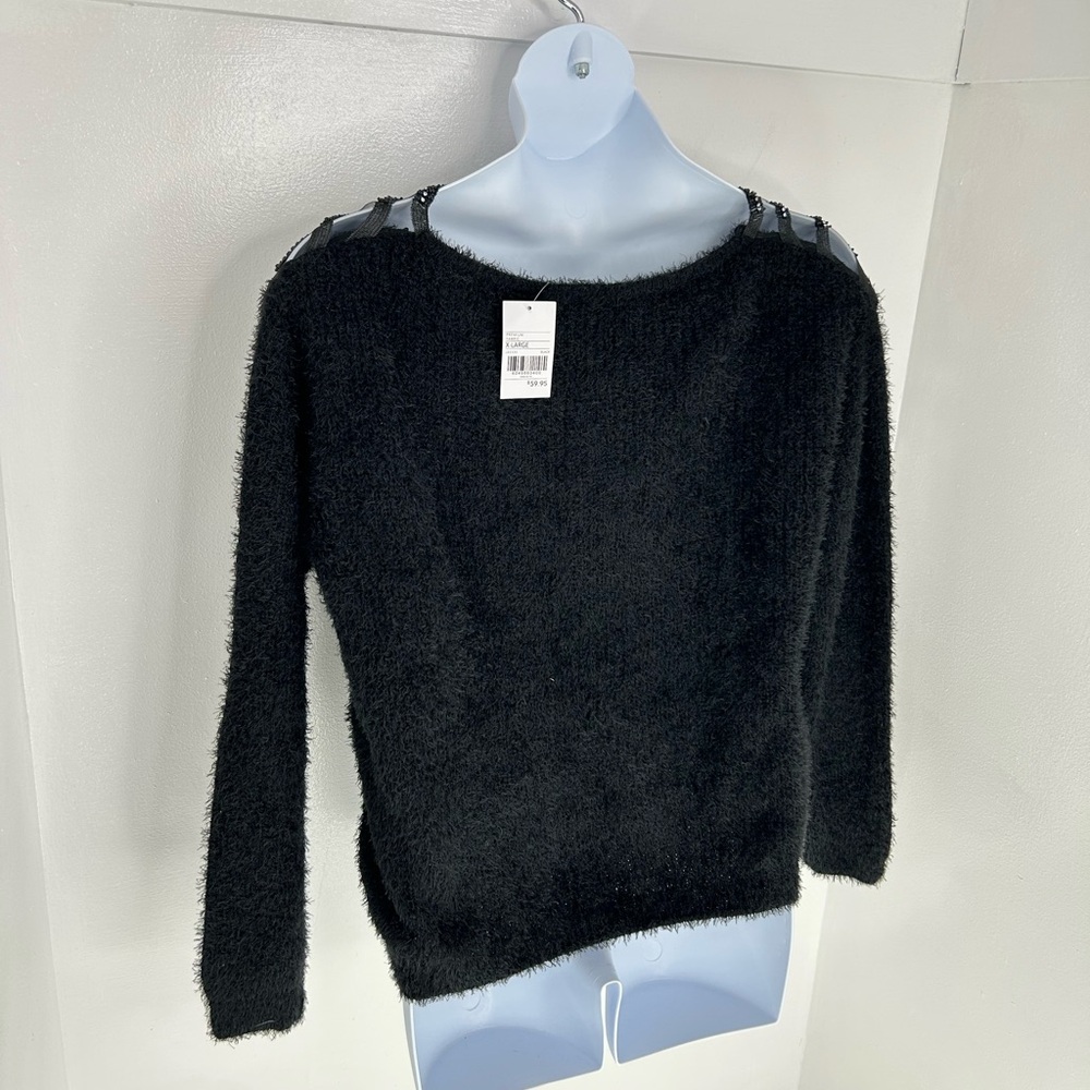 Buckle Black NWT BKE Glitz Eyelash Knit Sweater Size XL Rhinestones Fuzzy - Picture 9 of 14